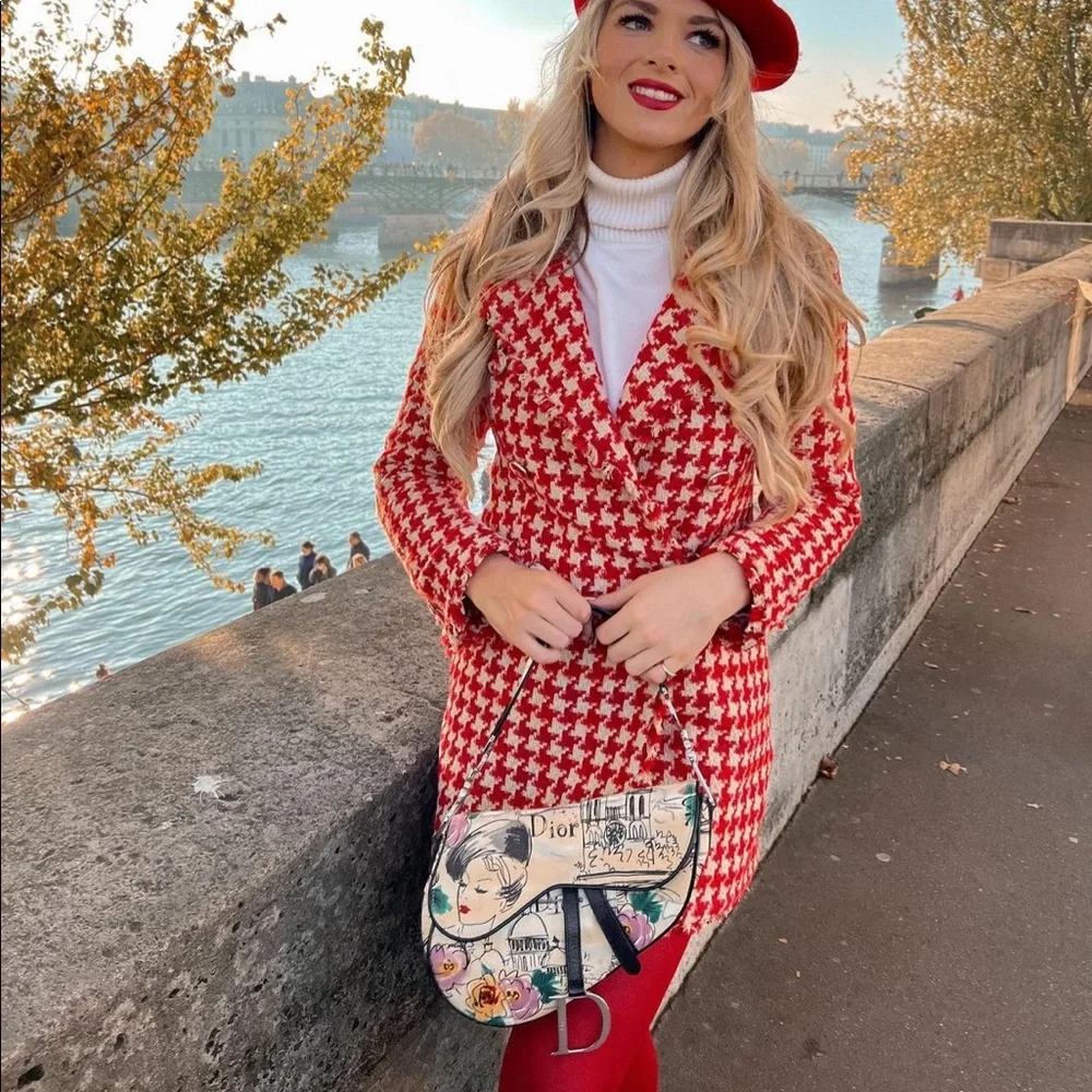 ZARA HOUNDSTOOTH TEXTURED COAT FRAYED TRIMS NEW SIZE S - Picture 4 of 11